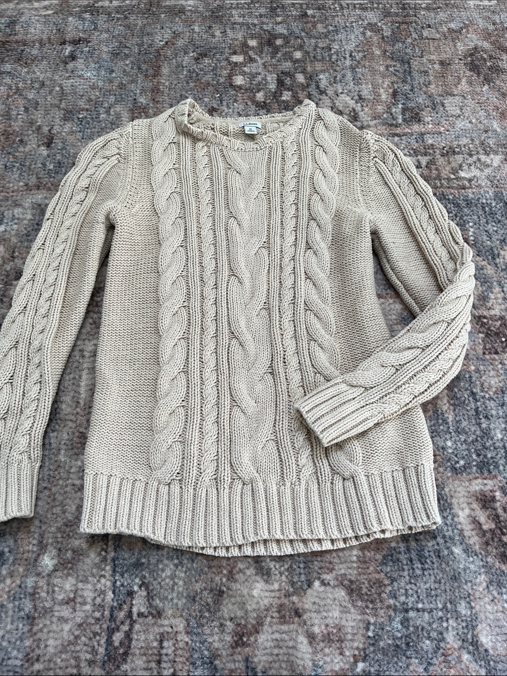 LL Bean Signature Cable Knit Sweater in Beige